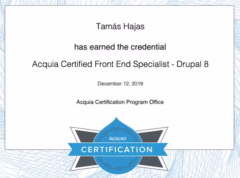 Tamás Hajas’s certification being a front-end specialist