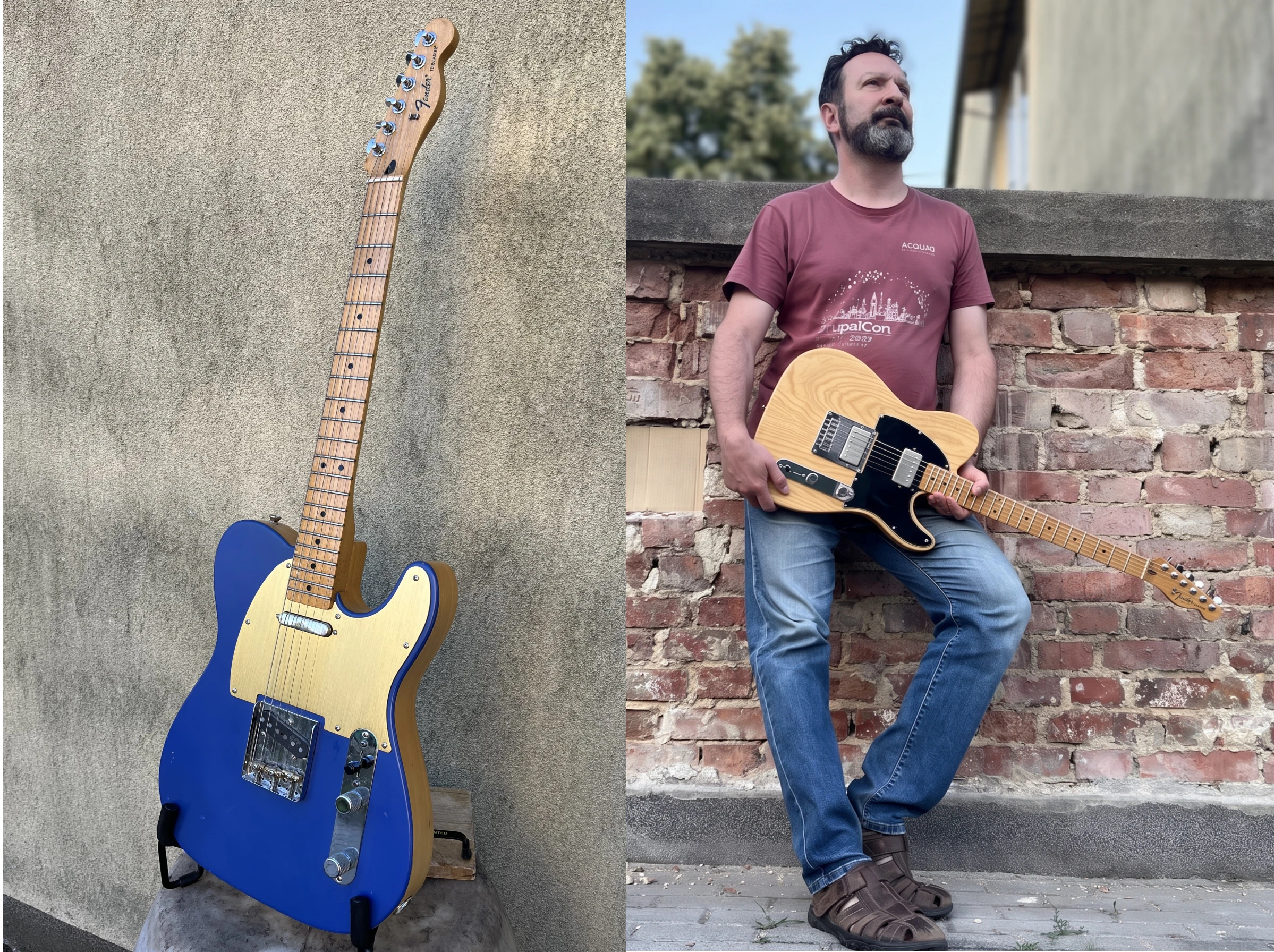 Telecaster guitar body before and after refinishing